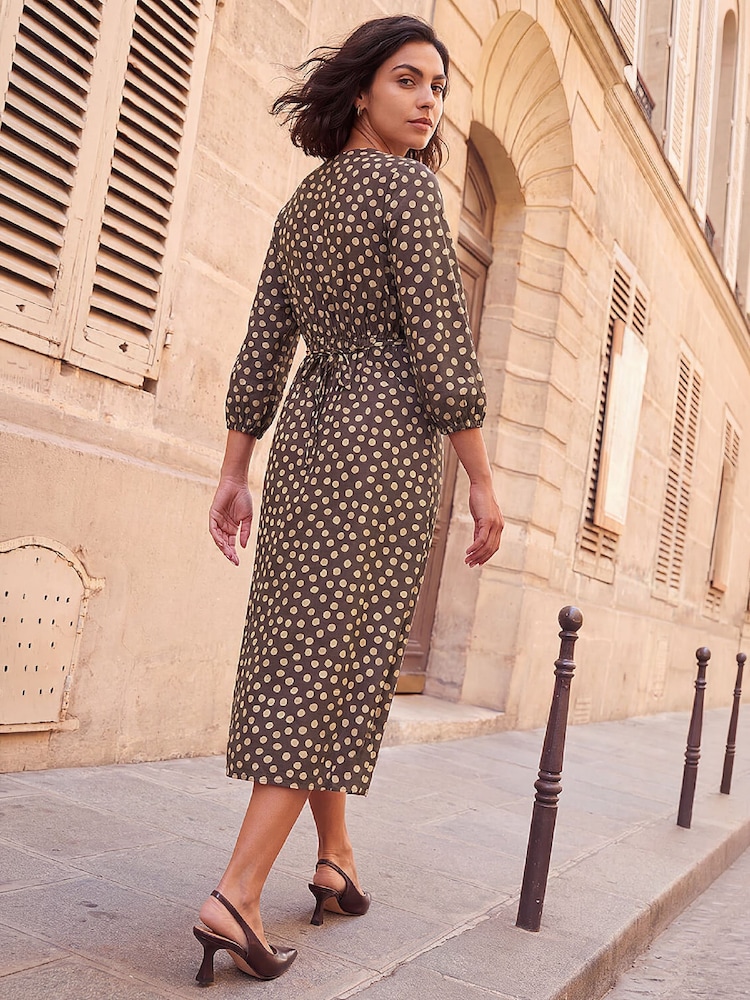 Roman Brown Frill Detail Spot Dress - Image 2 of 4 Roman Brown Frill Detail Spot Dress - Image 2 of 4