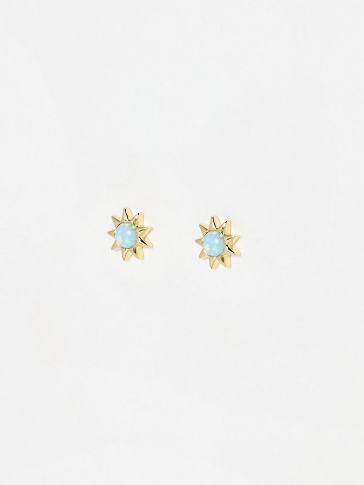 Oliver Bonas Blue Cyra Sun Gold Plated Opalite Stud Earrings - Image 1 of 3