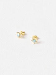 Oliver Bonas Blue Cyra Sun Gold Plated Opalite Stud Earrings - Image 2 of 3