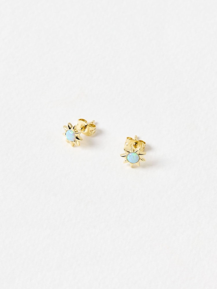 Oliver Bonas Blue Cyra Sun Gold Plated Opalite Stud Earrings - Image 2 of 3