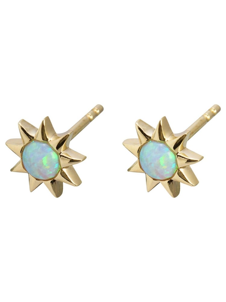 Oliver Bonas Blue Cyra Sun Gold Plated Opalite Stud Earrings - Image 3 of 3