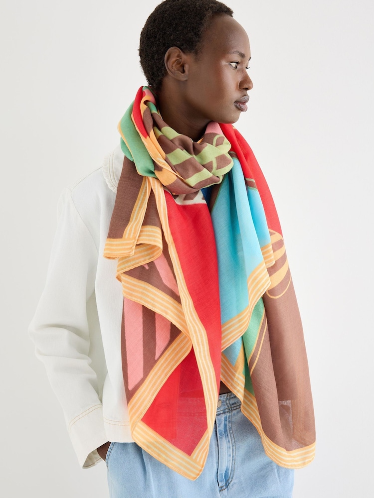 Oliver Bonas Brown Parasol Striped Lightweight Scarf - Image 5 of 5