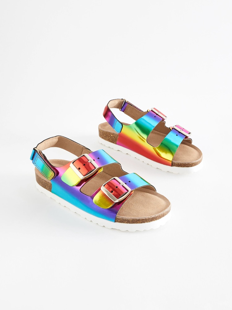 Multicolour Rainbow Leather Standard Fit (F) Two Strap Corkbed Sandals - Image 1 of 7