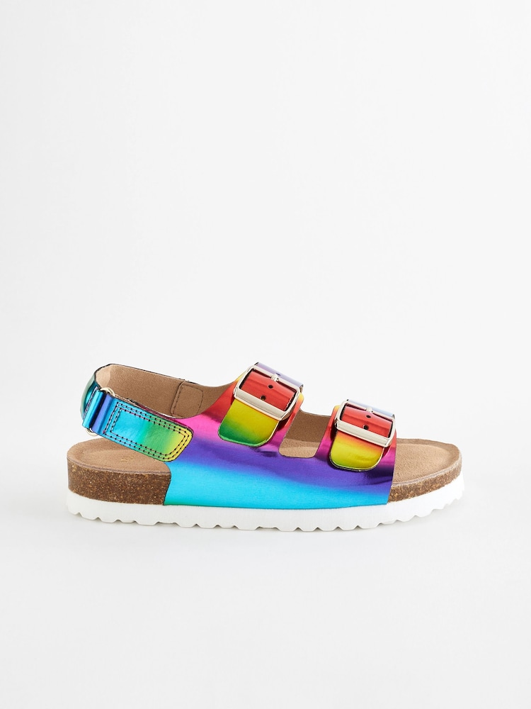 Multicolour Rainbow Leather Standard Fit (F) Two Strap Corkbed Sandals - Image 2 of 7