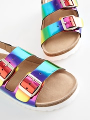 Multicolour Rainbow Leather Standard Fit (F) Two Strap Corkbed Sandals - Image 6 of 7