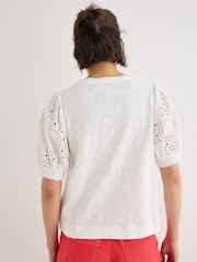 Oliver Bonas White Embroidered Puff Sleeve Top - Image 2 of 7