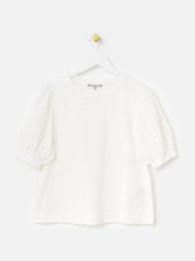Oliver Bonas White Embroidered Puff Sleeve Top - Image 3 of 7