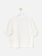 Oliver Bonas White Embroidered Puff Sleeve Top - Image 4 of 7