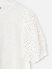 Oliver Bonas White Embroidered Puff Sleeve Top - Image 6 of 7