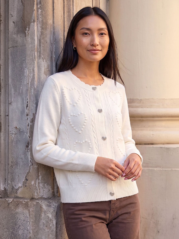 Roman White Heart Detail Cardigan - Image 1 of 3 Roman White Heart Detail Cardigan - Image 1 of 3