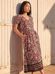 Roman Orange Floral Border Print Dress - Image 1 of 4