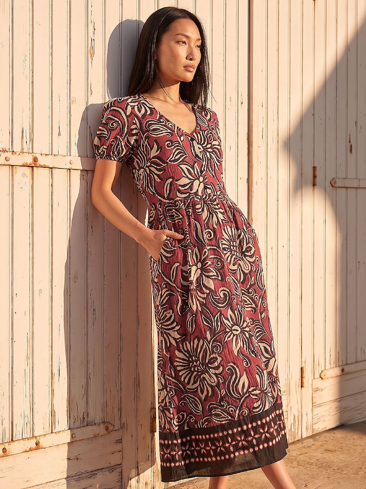 Roman Orange Floral Border Print Dress - Image 1 of 4 Roman Orange Floral Border Print Dress - Image 1 of 4