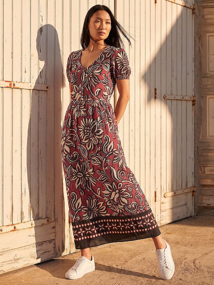 Roman Orange Floral Border Print Dress - Image 2 of 4 Roman Orange Floral Border Print Dress - Image 2 of 4