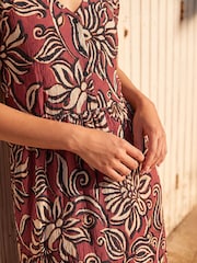 Roman Orange Floral Border Print Dress - Image 4 of 4