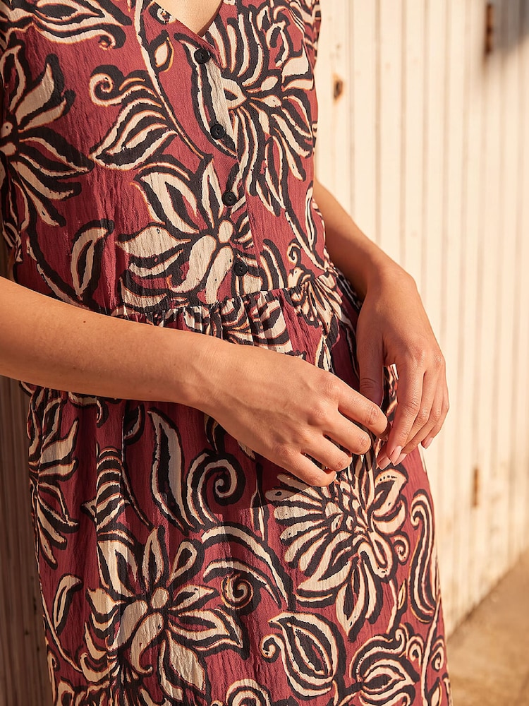 Roman Orange Floral Border Print Dress - Image 4 of 4 Roman Orange Floral Border Print Dress - Image 4 of 4