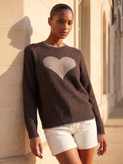 Roman Brown Contrast Stitch Heart Jumper - Image 1 of 4