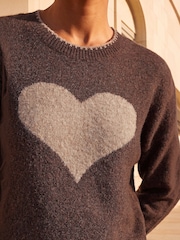Roman Brown Contrast Stitch Heart Jumper - Image 4 of 4
