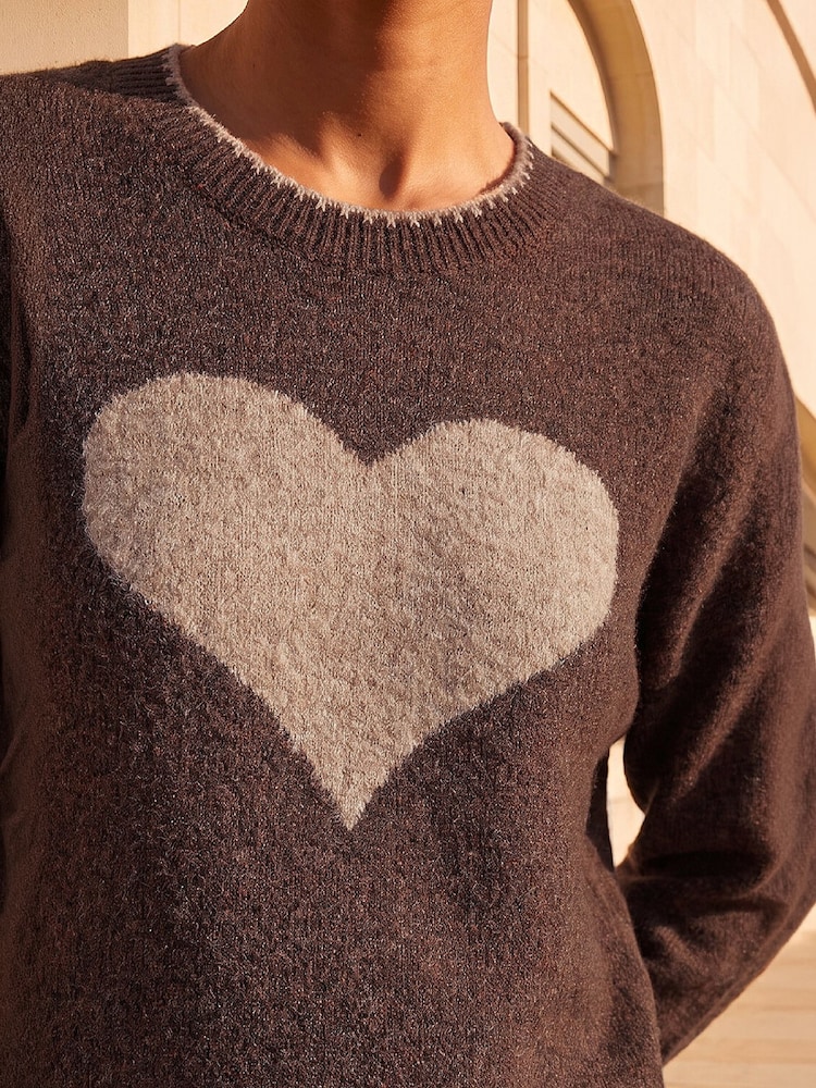 Roman Brown Contrast Stitch Heart Jumper - Image 4 of 4 Roman Brown Contrast Stitch Heart Jumper - Image 4 of 4