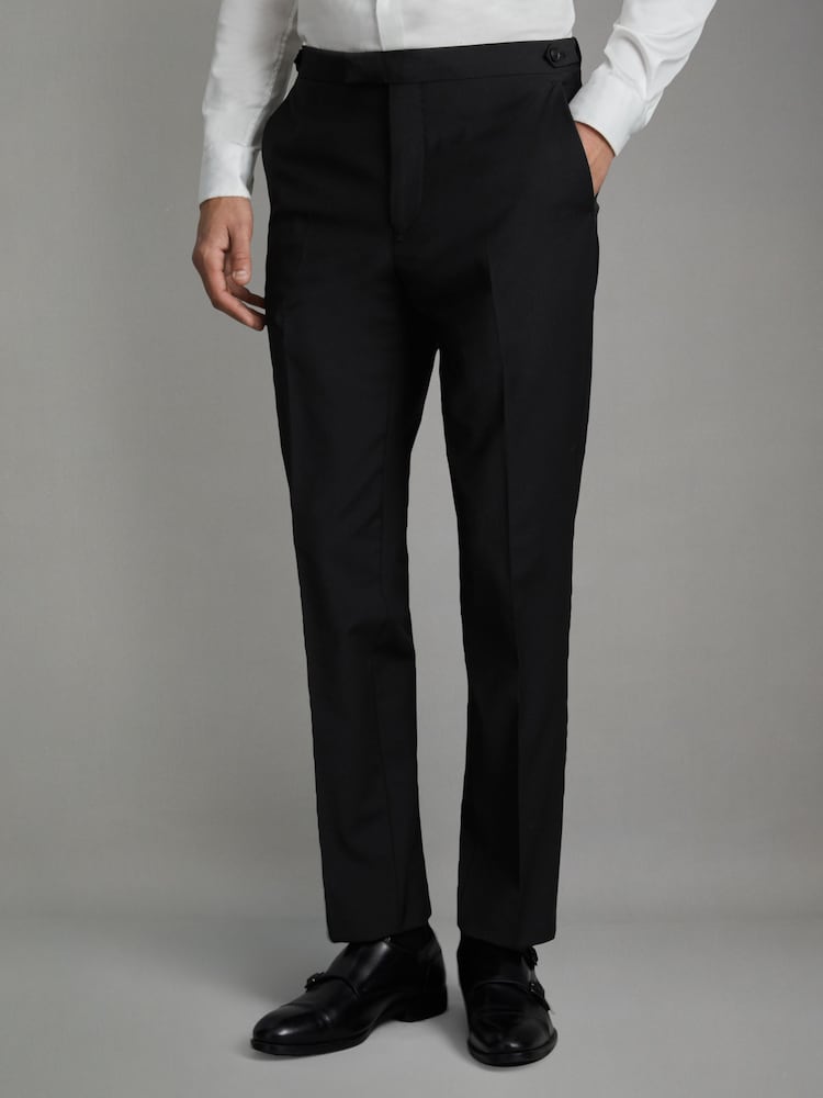Reiss Black Hope Modern Fit Wool Blend Trousers - Image 1 of 7
