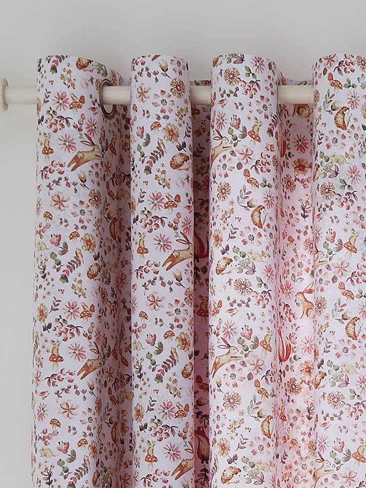 Catherine Lansfield Pink Enchanted Butterfly Reversible Lined Eyelet Curtains - Image 1 of 3