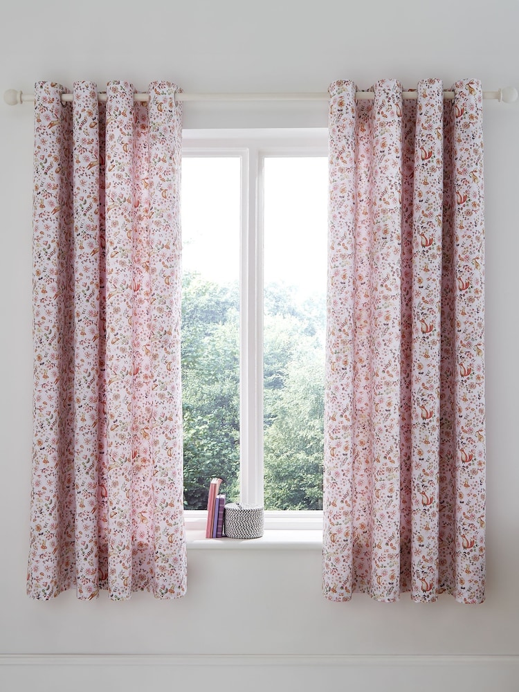 Catherine Lansfield Pink Enchanted Butterfly Reversible Lined Eyelet Curtains - Image 2 of 3