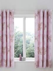 Catherine Lansfield Pink Enchanted Butterfly Reversible Lined Eyelet Curtains - Image 3 of 3