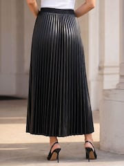 Roman Black Faux Leather Pleated Skirt - Image 3 of 4