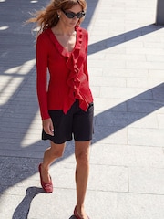 Roman Red Frill Trim Ribbed Knit Top - Image 2 of 4