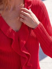 Roman Red Frill Trim Ribbed Knit Top - Image 4 of 4