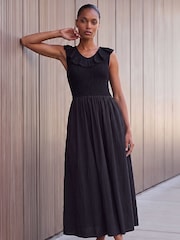Roman Black Frill Detail Midi Dress - Image 1 of 4