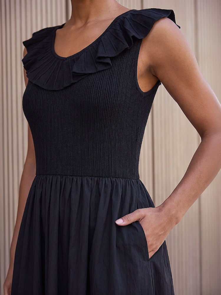 Roman Black Frill Detail Midi Dress - Image 4 of 4