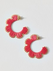 Oliver Bonas Pink Enya Woven Curved Edge Hoop Earrings - Image 1 of 3
