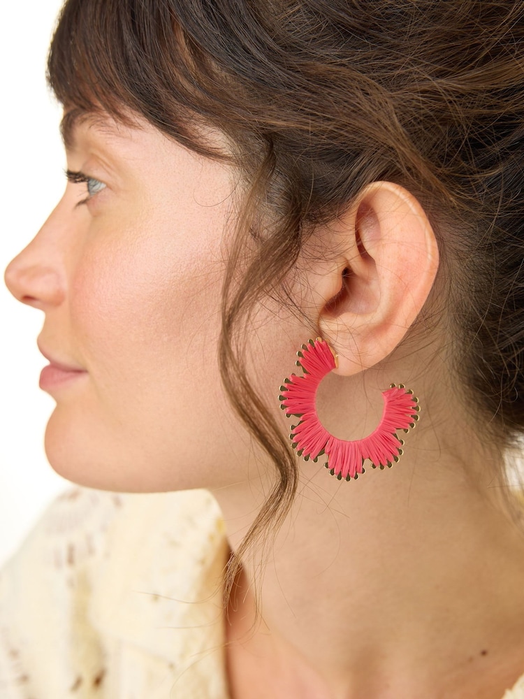 Oliver Bonas Pink Enya Woven Curved Edge Hoop Earrings - Image 3 of 3