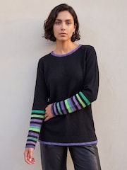 Roman Black Contrast Stripe Detail Knit Jumper - Image 1 of 4
