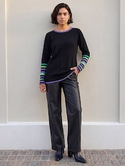 Roman Black Contrast Stripe Detail Knit Jumper - Image 2 of 4