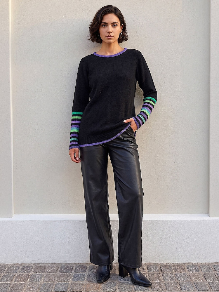 Roman Black Contrast Stripe Detail Knit Jumper - Image 2 of 4