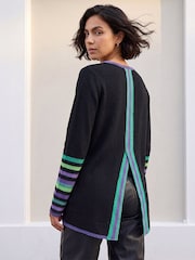 Roman Black Contrast Stripe Detail Knit Jumper - Image 3 of 4