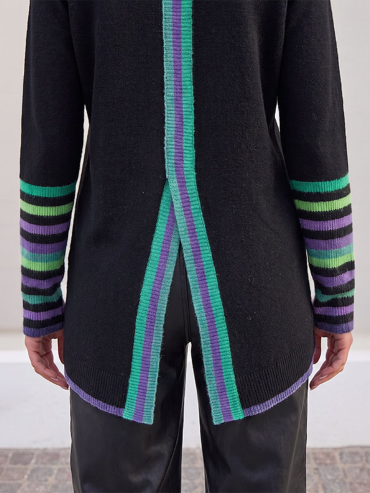 Roman Black Contrast Stripe Detail Knit Jumper - Image 4 of 4