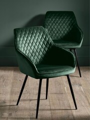 Set of 2 Opulent Velvet Bottle Green Hamilton Arm Dining Chairs - Image 1 of 8