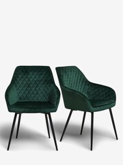 Set of 2 Opulent Velvet Bottle Green Hamilton Arm Dining Chairs - Image 2 of 8