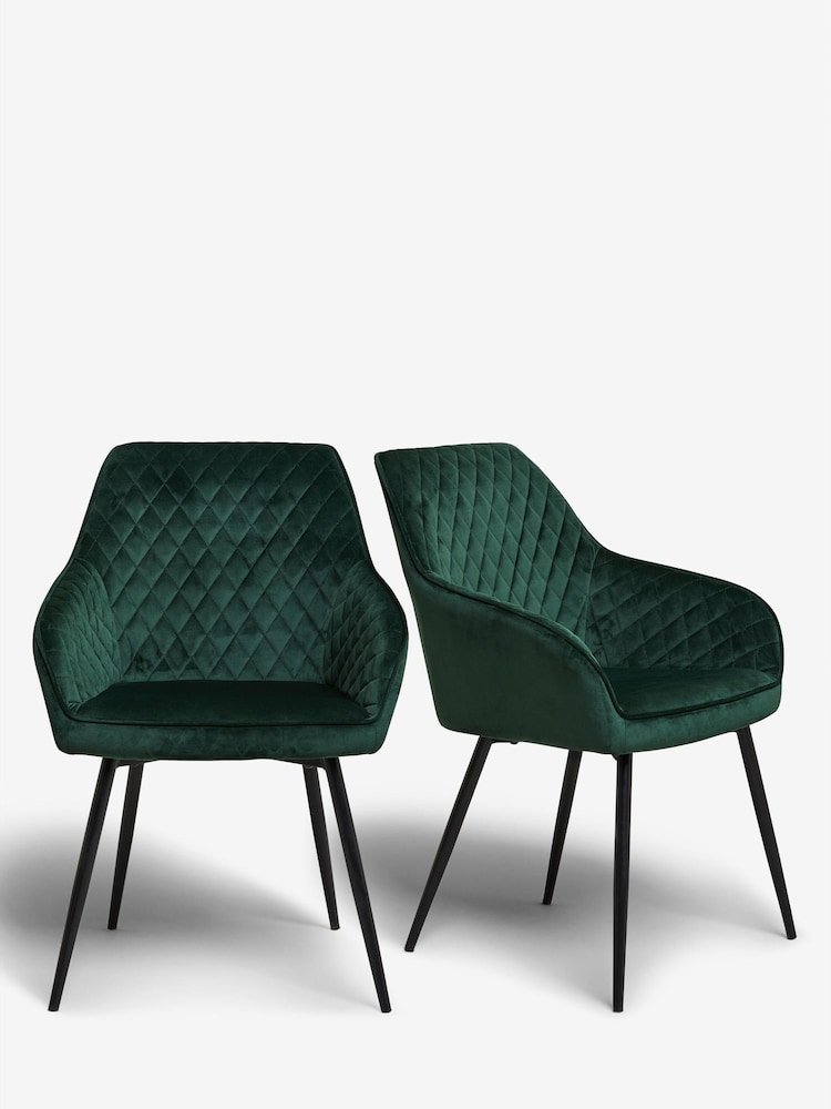 Set of 2 Opulent Velvet Bottle Green Hamilton Arm Dining Chairs - Image 2 of 8