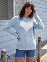 Roman Blue Contrast Stitch Heart Jumper - Image 1 of 4