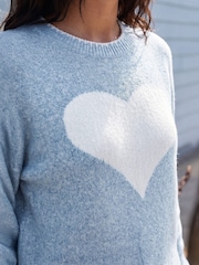 Roman Blue Contrast Stitch Heart Jumper - Image 4 of 4