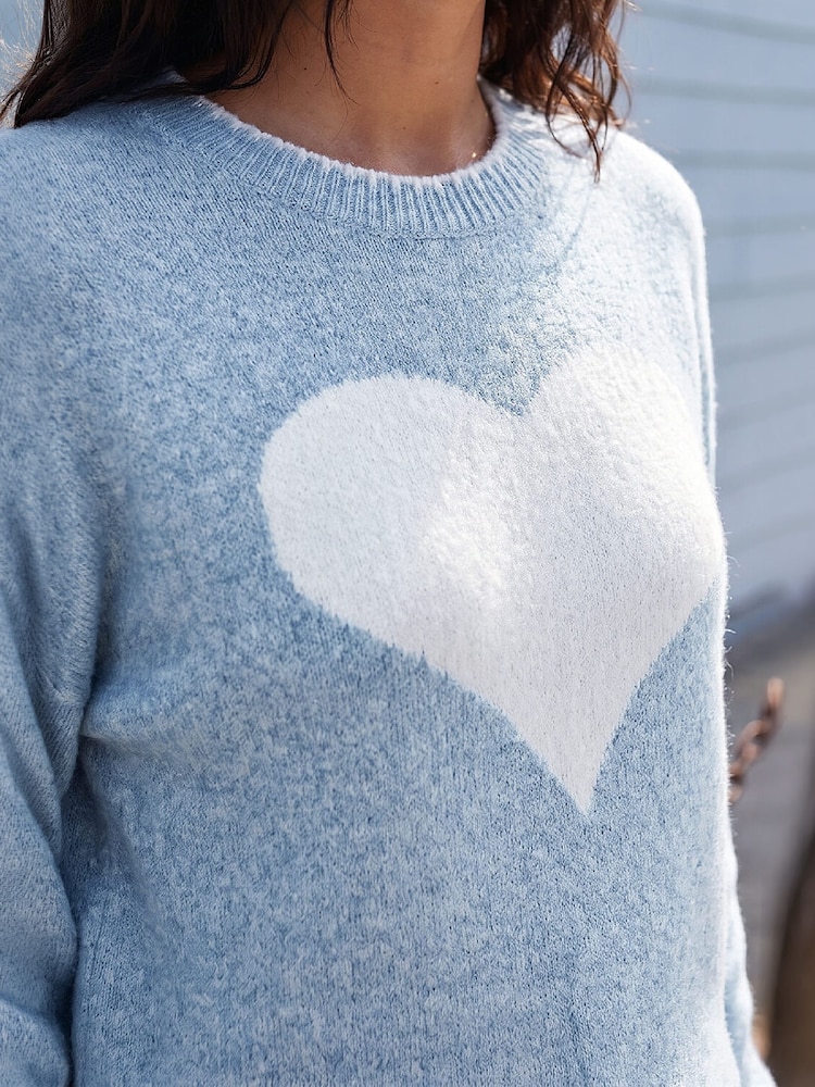 Roman Blue Contrast Stitch Heart Jumper - Image 4 of 4 Roman Blue Contrast Stitch Heart Jumper - Image 4 of 4