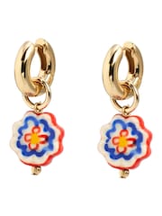 Oliver Bonas Red Hope Blue & Red Flower Charm Drop Hoop Earrings - Image 2 of 3