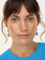 Oliver Bonas Red Hope Blue & Red Flower Charm Drop Hoop Earrings - Image 3 of 3