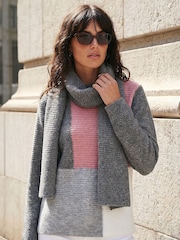 Roman Grey Colour Block Knit Scarf - Image 1 of 3