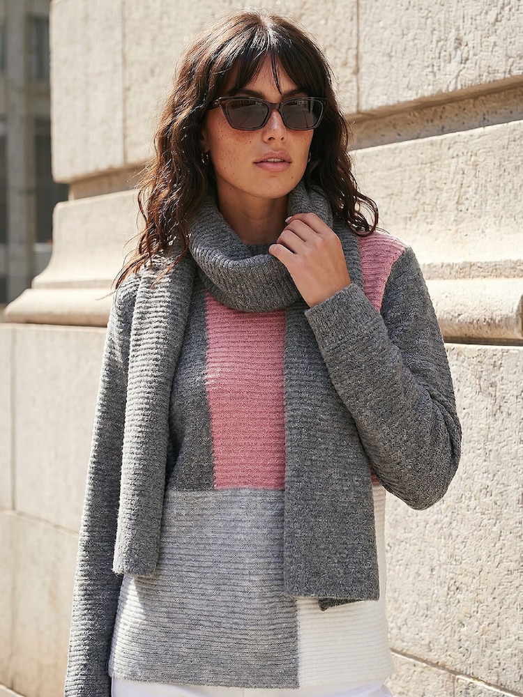 Roman Grey Colour Block Knit Scarf - Image 1 of 3