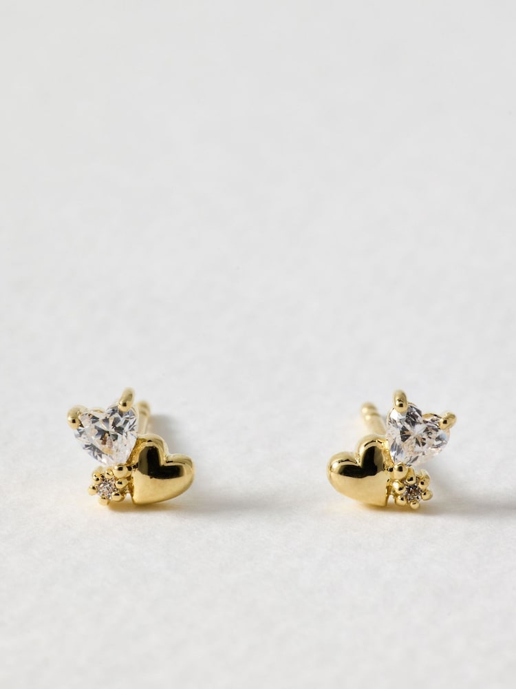 Oliver Bonas Gold Tone Estelle Heart Cluster Gold Plated Stud Earrings - Image 1 of 3 Oliver Bonas Gold Tone Estelle Heart Cluster Gold Plated Stud Earrings - Image 1 of 3