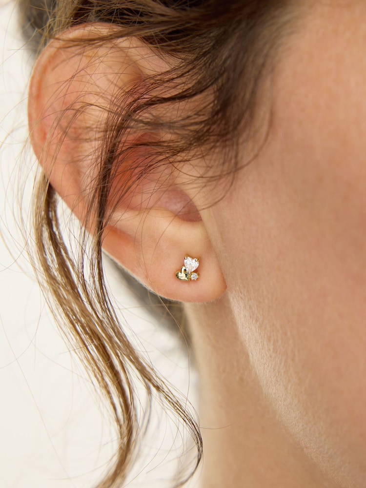 Oliver Bonas Gold Tone Estelle Heart Cluster Gold Plated Stud Earrings - Image 2 of 3 Oliver Bonas Gold Tone Estelle Heart Cluster Gold Plated Stud Earrings - Image 2 of 3